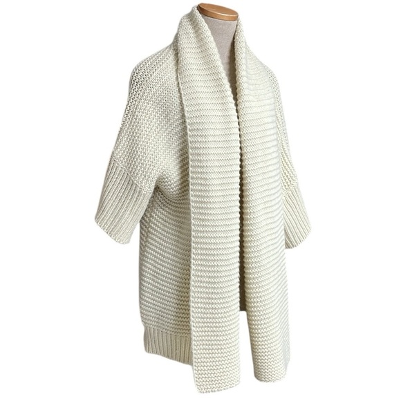 HOTEL PARTICULIER Cardigan Sweater Open Front Collar Cream Oversized Size Medium - Picture 1 of 13